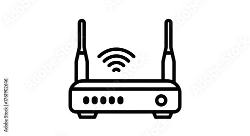Black and White Wireless Router with Antennas.