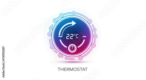 Digital Thermostat Display Showing 22 Degrees Celsius with Circular Arrow.