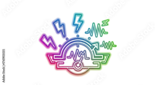 Colorful Neon Energy Meter with Lightning and Waves.