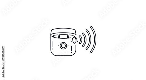 Wireless Smart Home Security Alarm Device Icon with Bell and Signal.