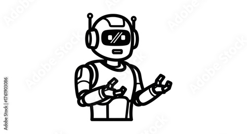 Cartoon Robot Illustration with Antennae and Screen Face.