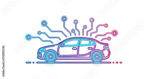 Futuristic Electric Car with Digital Network Connections.