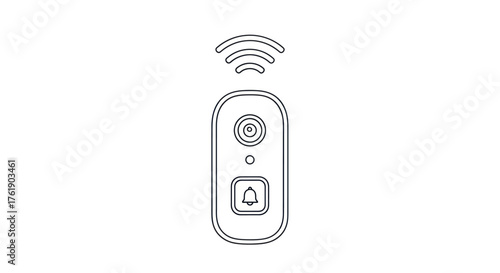 Outline Illustration of a Smart Doorbell with Wireless Signal.