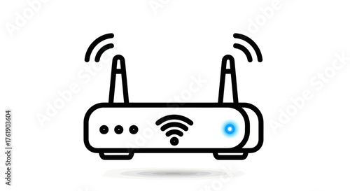Modern White Wireless Router with Antennas and Indicator Lights.