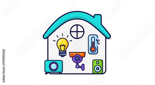 Smart Home Technology Icons Representing Connected Devices and Automation.