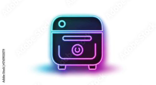 Glowing Neon Icon of a Modern Multi-Cooker Appliance.