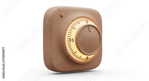 Brown Square Timer with Gold Dial and Numbers.