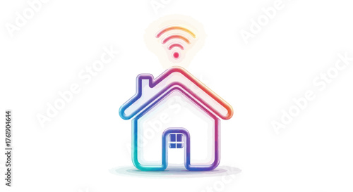 Colorful Outline of a Smart Home with Wi-Fi Signal.