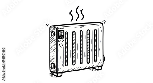 Hand-drawn Illustration of a Radiator Heating Appliance with Steam.