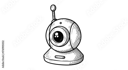Hand-drawn sketch of a modern webcam with an antenna.