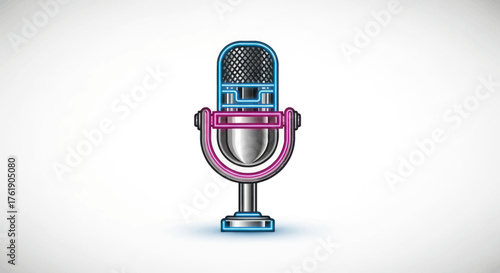 Retro Microphone with Neon Outline Silver and Pink Accents.