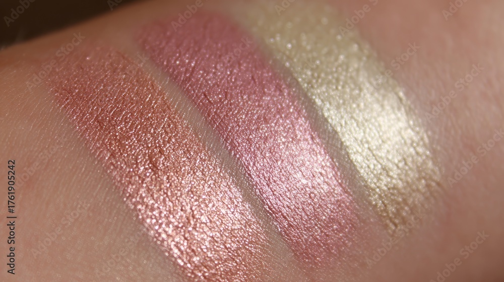 Fototapeta premium Shimmering Metallic Swatches of Pink and Gold Cosmetic Makeup