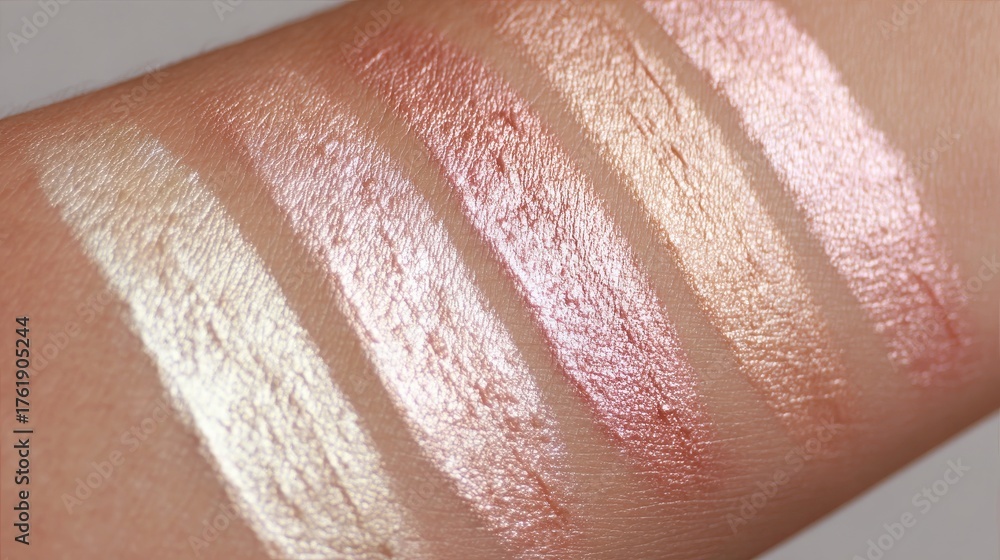 Fototapeta premium Swatches of Shimmering Highlighter on Skin in Soft Natural Light