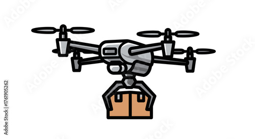 Futuristic Drone Delivering a Package with Robotic Gripper.