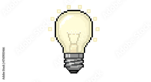 Glowing Pixelated Light Bulb with Filament and Base.