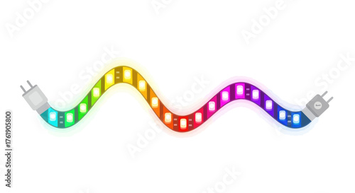 Flexible LED Strip Light with Rainbow Colors and Power Connectors.