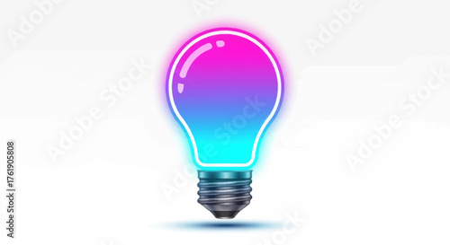 Glowing Neon Light Bulb Icon with Pink Purple Blue Gradient.