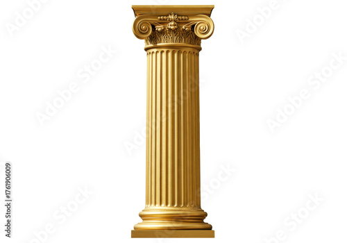 Ornate golden column isolated PNG on transparent background, classical architecture element for design and historical projects