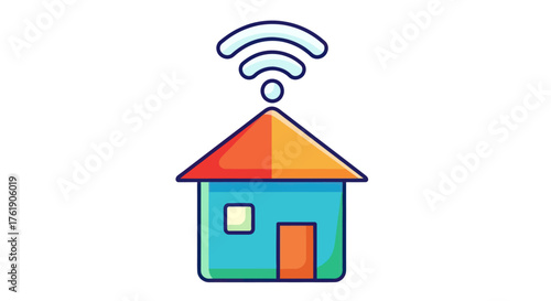 Stylized illustration of a house with a Wi-Fi signal emanating from its roof.