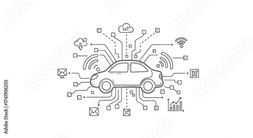Connected Car Concept with Digital Network and IoT Technology.