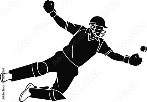 Silhouette of a wicketkeeper making a diving catch