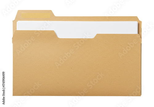 Manila file folder with documents PNG isolated on transparent background, office paperwork and organization concept