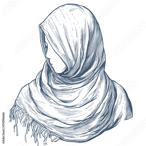 vector line art illustration of textured shawl