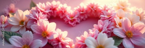 Serene Pink and White Flower Heart Soft Sunlight, Peaceful Spa Wellness Image