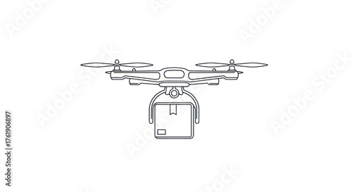 Drone Delivering Package: Outline Illustration of Modern Delivery Technology.