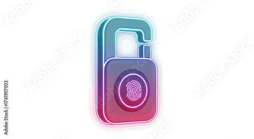 Illuminated Neon Padlock with Fingerprint Scanner Symbol.