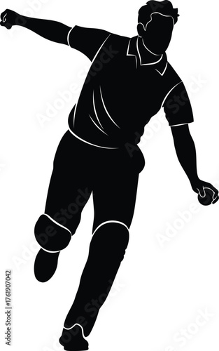 Silhouette of a cricket bowler in action