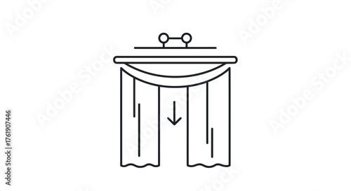 Simple Black and White Curtain Icon with Arrow.