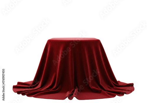 Φωτογραφία Elegant burgundy velvet cloth draped over a display stand isolated PNG, luxuriou