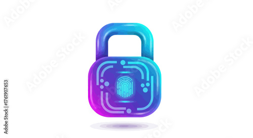 Futuristic Digital Padlock with Glowing Blue and Purple Colors.