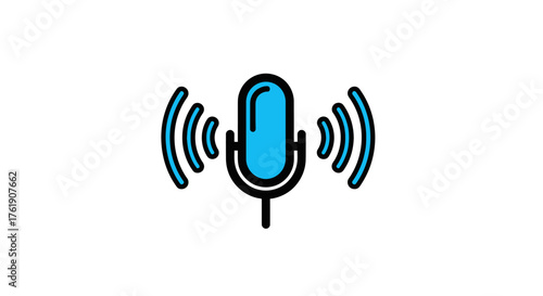 Stylized Blue Microphone with Sound Wave Emanations.