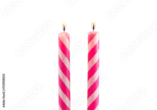 Canvas Print Two pink striped birthday candles isolated PNG on transparent background, festiv