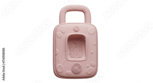 A pink silicone padlock-shaped baby teether toy with textured surfaces.