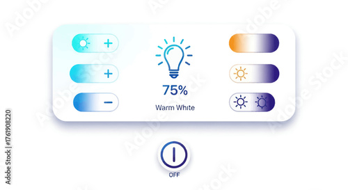 Modern user interface for a smart home app controlling light bulb brightness and color temperature.