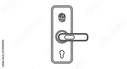 Modern Door Handle with Fingerprint Scanner and Keyhole.