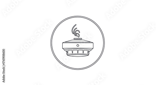 Smoke Detector Icon with Smoke in a Circle Safety Device.
