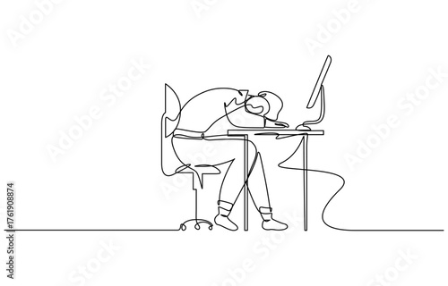 Continuous one line drawing professional burnout syndrome in black stroke isolated on transparent background