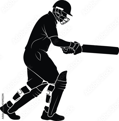 Silhouette of a cricket batsman in action