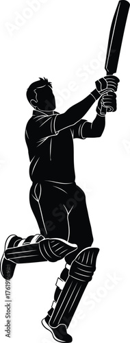 Silhouette of a cricket batsman hitting a powerful shot