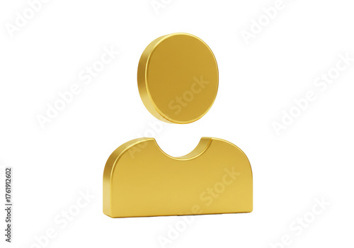 Golden user icon PNG isolated on transparent background, 3D rendering of a person symbol for social media and profile design