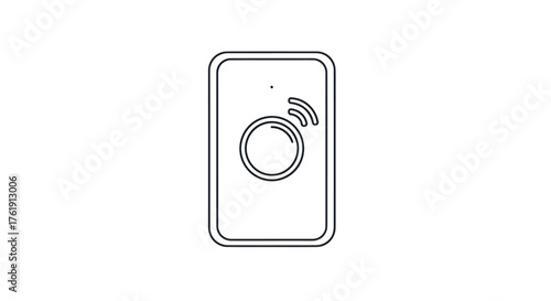 Minimalist outline of a smart home device with wireless signal icon.