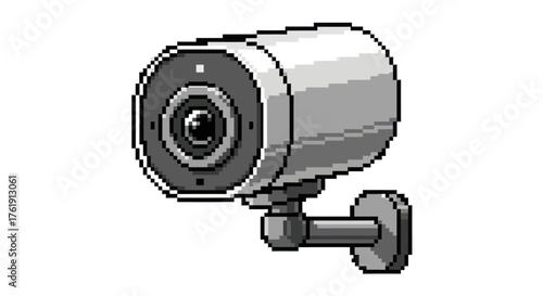 Pixelated Security Camera with Wall Mount, Surveillance Technology.