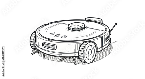 Line Art Illustration of Smart Robot Vacuum Cleaner.