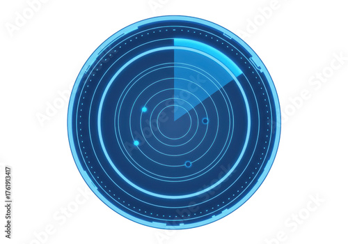 Blue radar screen PNG isolated on transparent background, sonar technology for navigation and detection, futuristic interface element