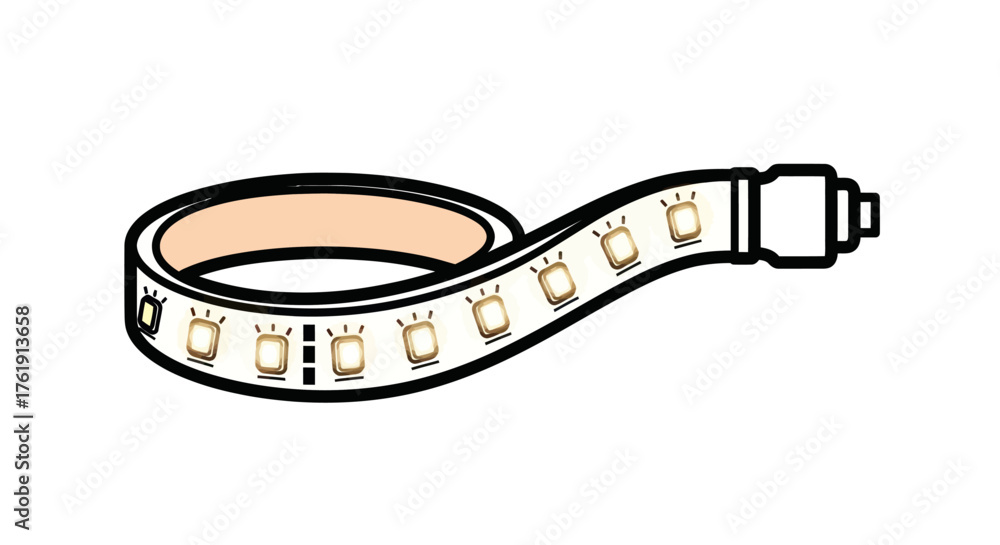 Fototapeta premium Coiled LED Strip Light with Visible Chips and Connector Illustration.