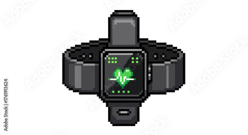 Pixelated Smartwatch Displaying Heart Rate with Black Band.